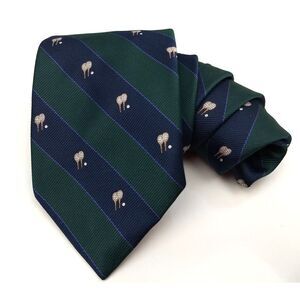ALYNN NECKWEAR 1982 TENNIS FOR TWO Striped Neck Tie Navy Blue & Hunter Green VTG